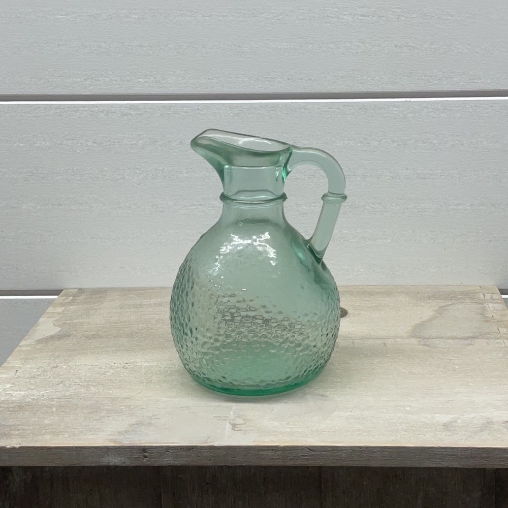 Vintage Style Light Green Textured Glass Pitcher Hand Blown Small Bud Vase 5.5in